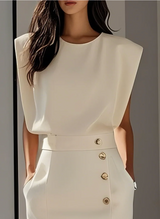 Sophie™ | Robe midi ajustée avec boutons dorés