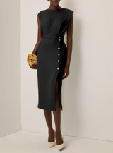 Sophie™ | Abito midi aderente con bottoni dorati