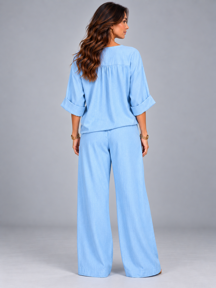 Leah | Cotton-Linen Set with Wide-Leg Trousers