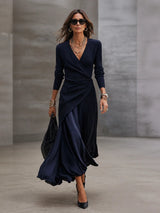 Elena | Robe longue portefeuille à jupe en satin