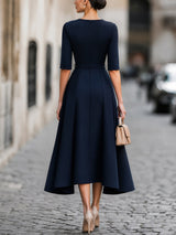 Navy Belted Overlay Pencil Midi Dress