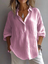 Casual Loose Long Sleeve Linen V-Neck Shirt
