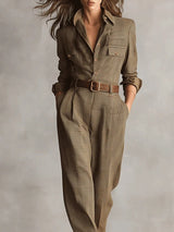 Combinaison à carreaux en tweed marron