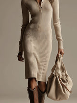 Robe pull côtelée beige — Élégance naturelle