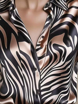 Elegant Satin Collar Zebra Print Shirt
