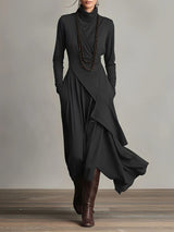 Robe longue asymétrique à col montant