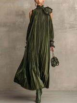 Odette | Robe longue plissée à fleur sur l’épaule