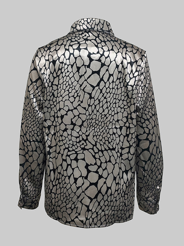 Satin-Effect Blouse with Artistic Print