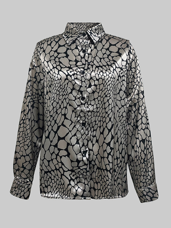 Satin-Effect Blouse with Artistic Print
