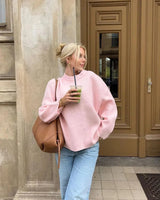 ELODIE | MAGLIONE ROSA A MANICHE LUNGHE 
