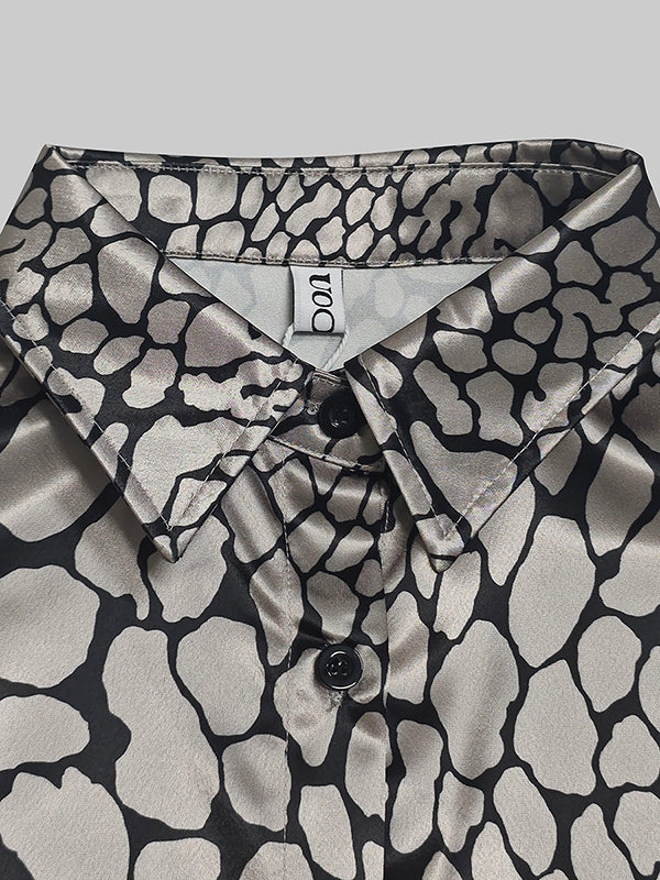 Satin-Effect Blouse with Artistic Print
