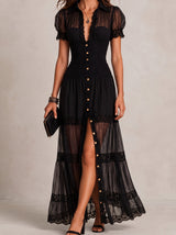 Elena | Robe longue boutonnée à empiècements en dentelle