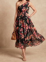 Elena | Robe longue asymétrique fleurie en mousseline