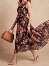 Elena | Robe longue asymétrique fleurie en mousseline