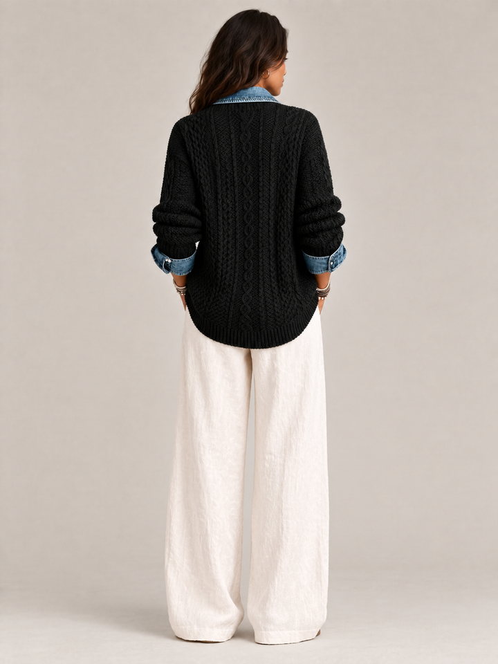 Monica™ | Knit Jacket with Denim Details