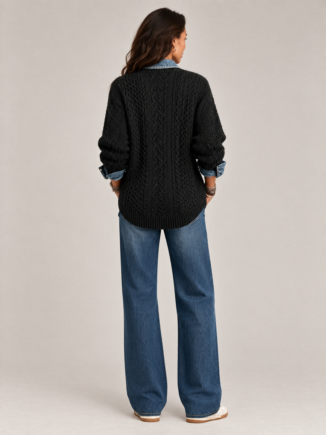 Monica™ | Knit Jacket with Denim Details
