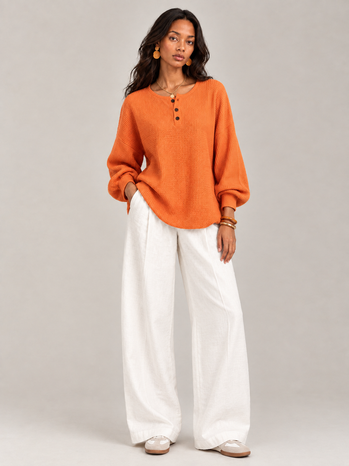 Felicity™ | Waffle Knit Henley Sweatshirt