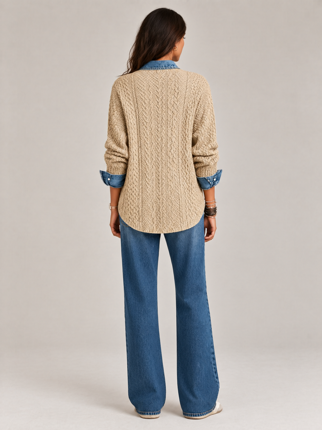 Monica™ | Knit Jacket with Denim Details