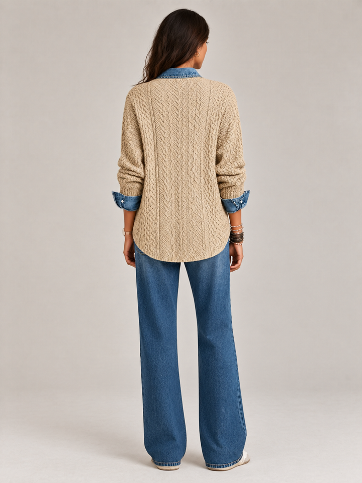 Monica™ | Knit Jacket with Denim Details