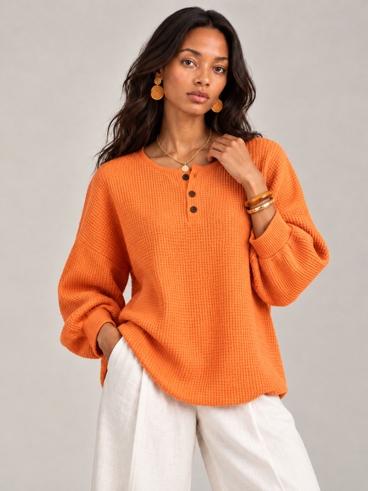 Felicity™ | Waffle Knit Henley Sweatshirt