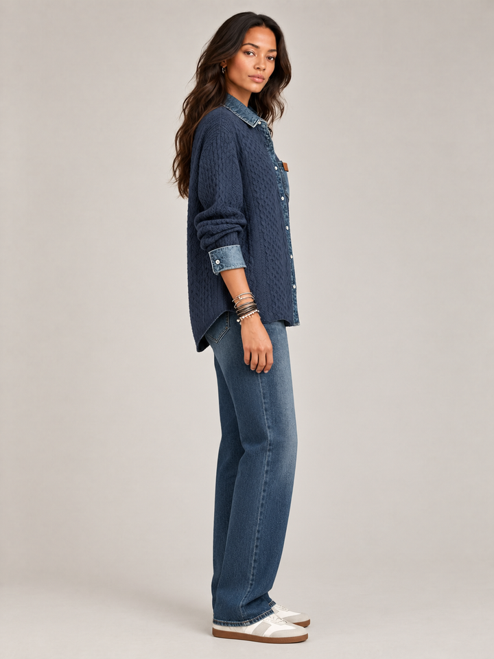 Monica™ | Knit Jacket with Denim Details