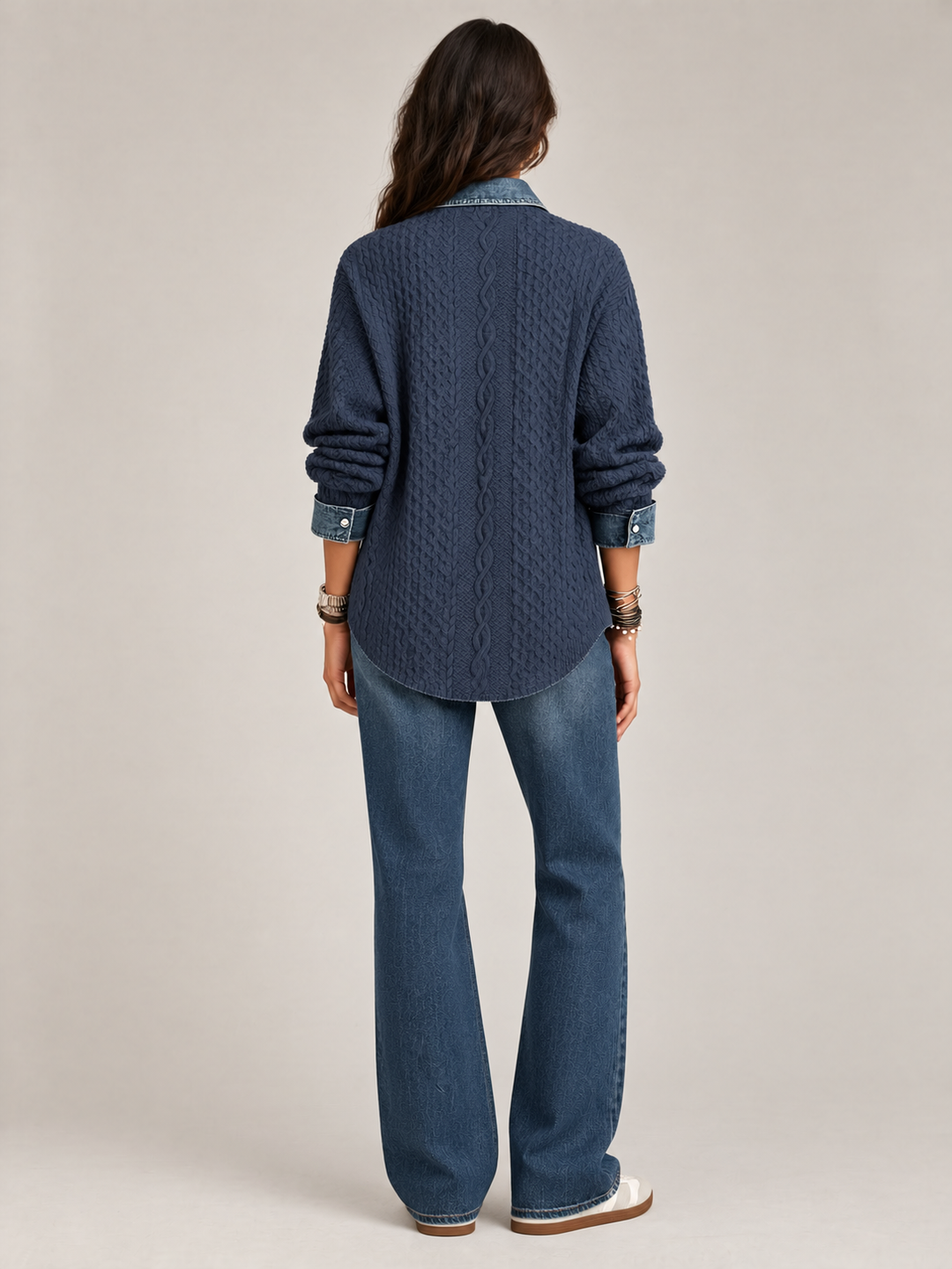 Monica™ | Knit Jacket with Denim Details