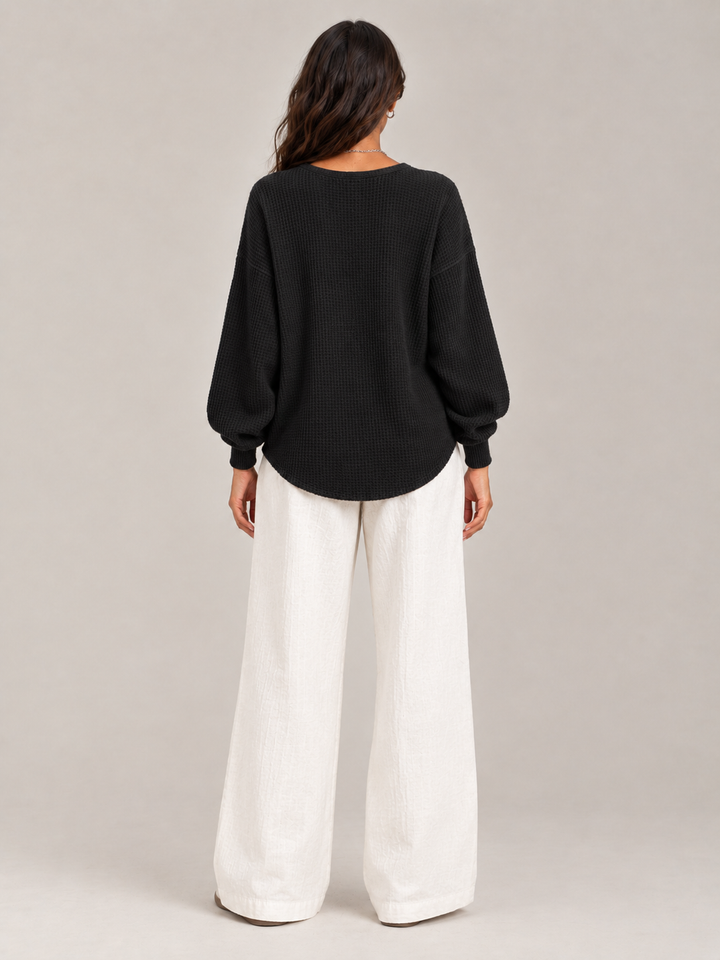 Felicity™ | Waffle Knit Henley Sweatshirt