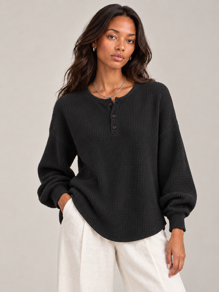 Felicity™ | Waffle Knit Henley Sweatshirt