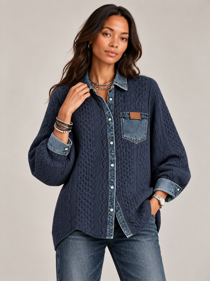 Monica™ | Knit Jacket with Denim Details