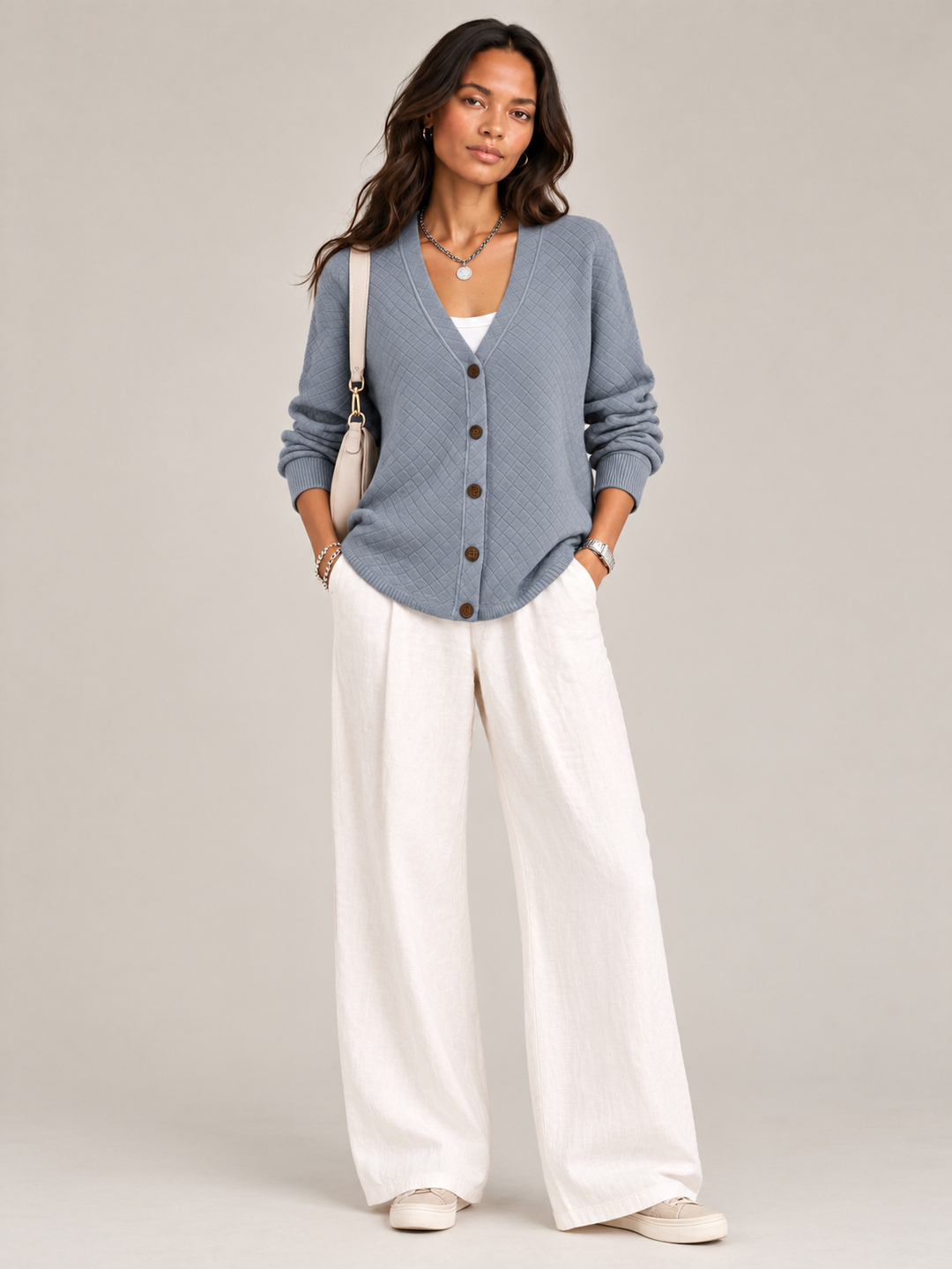Leona™ | Quilted Knit Cardigan with Buttons