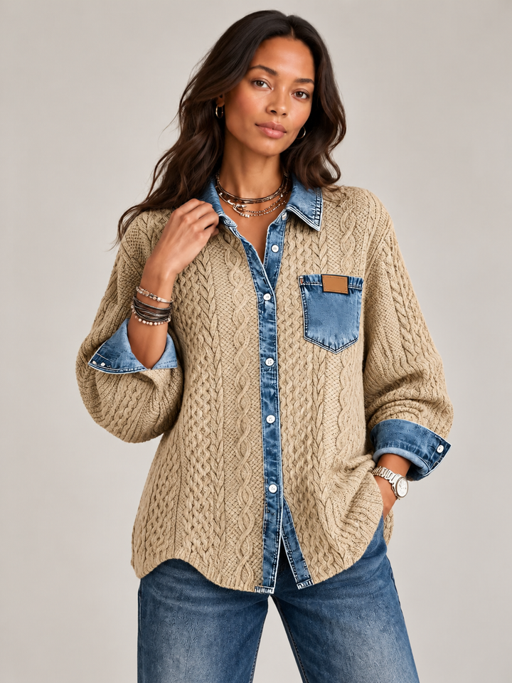 Monica™ | Knit Jacket with Denim Details