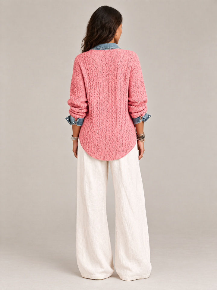 Monica™ | Knit Jacket with Denim Details