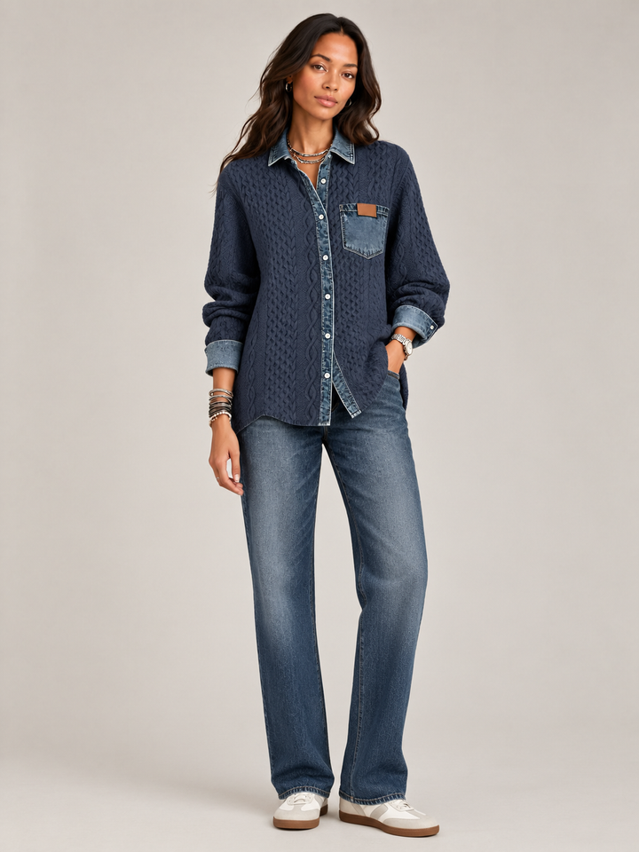 Monica™ | Knit Jacket with Denim Details