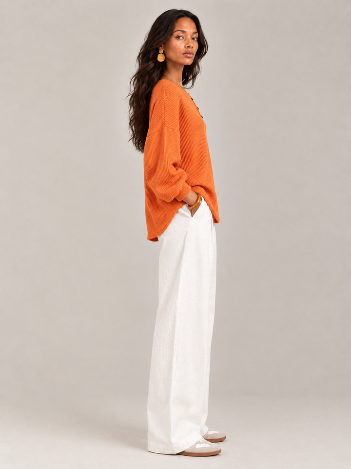 Felicity™ | Waffle Knit Henley Sweatshirt