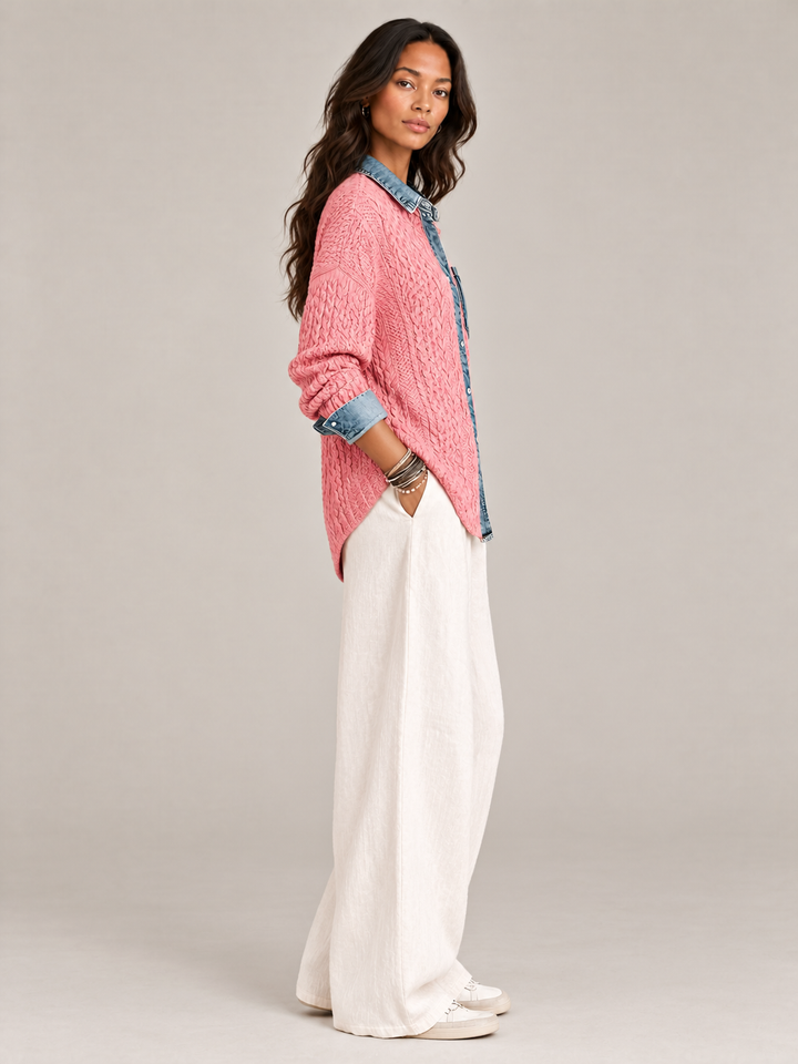 Monica™ | Knit Jacket with Denim Details