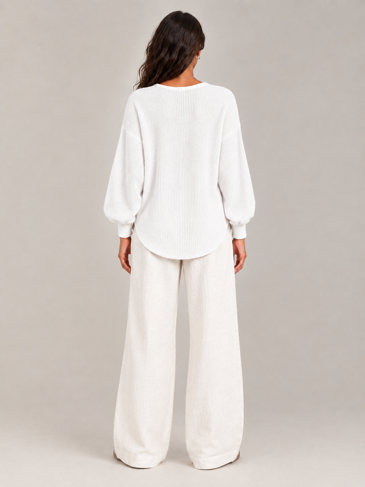 Felicity™ | Waffle Knit Henley Sweatshirt