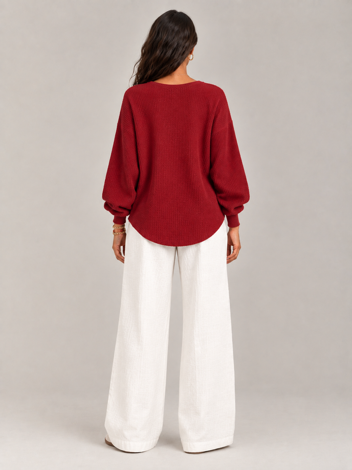 Felicity™ | Waffle Knit Henley Sweatshirt