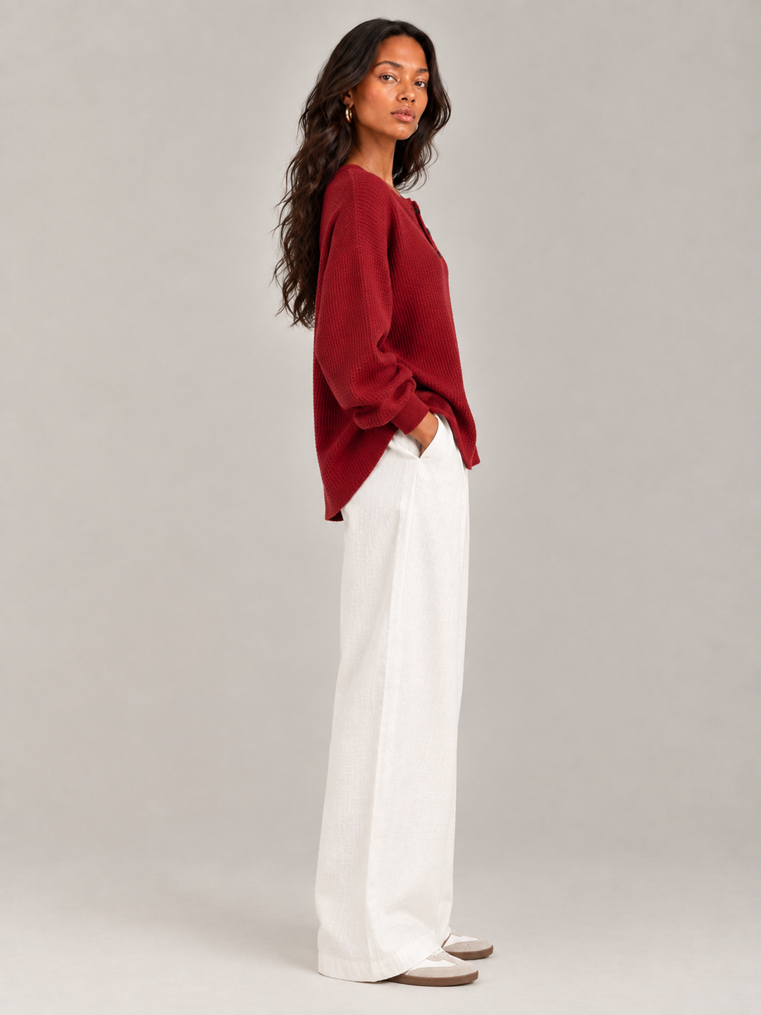 Felicity™ | Waffle Knit Henley Sweatshirt