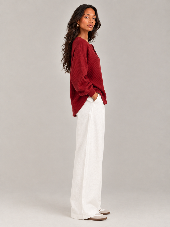 Felicity™ | Waffle Knit Henley Sweatshirt