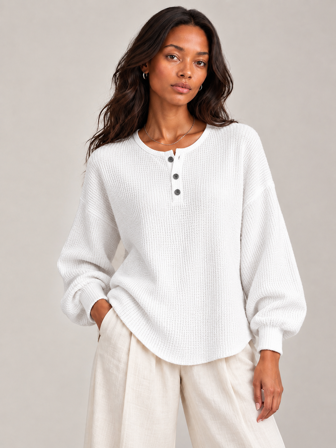 Felicity™ | Waffle Knit Henley Sweatshirt