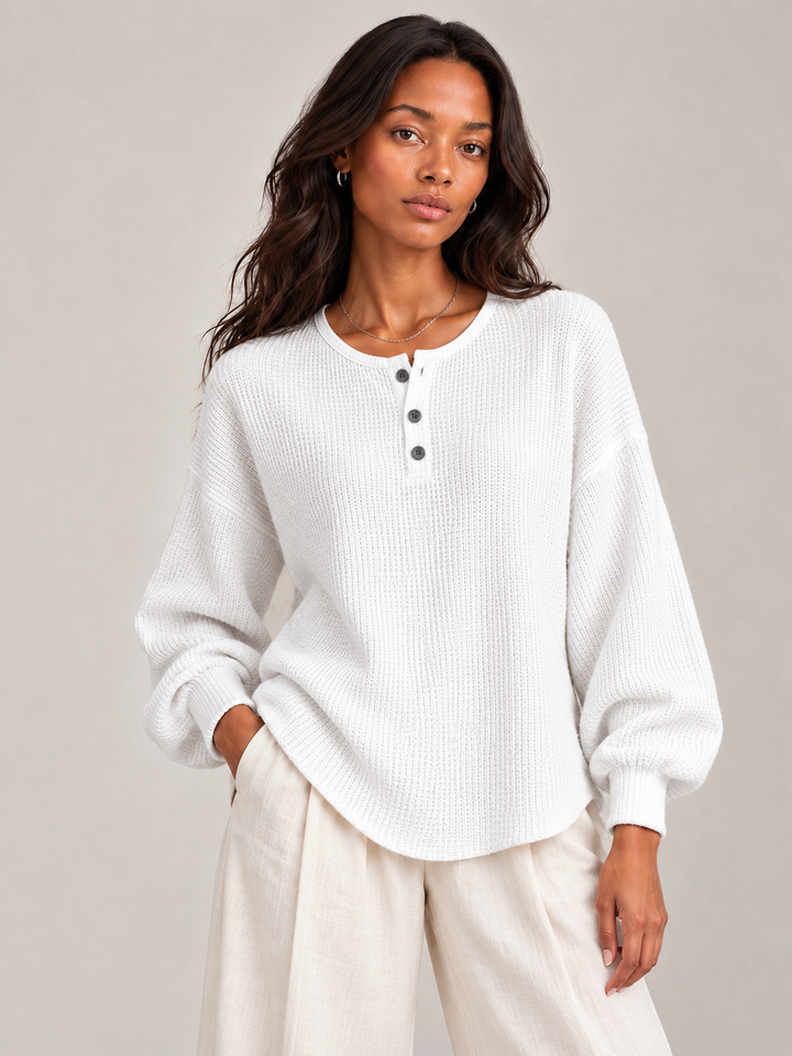 Felicity™ | Waffle Knit Henley Sweatshirt