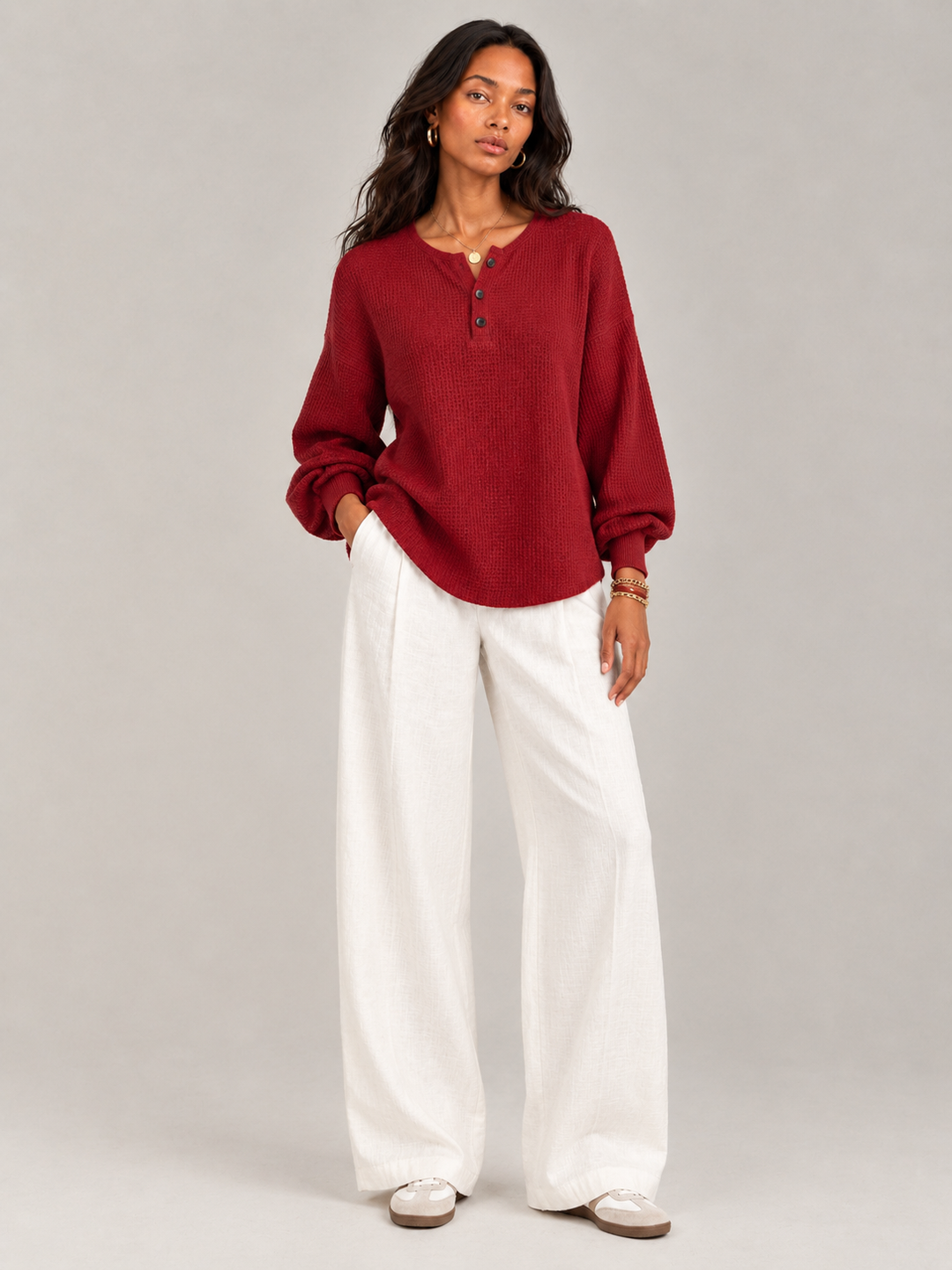 Felicity™ | Waffle Knit Henley Sweatshirt