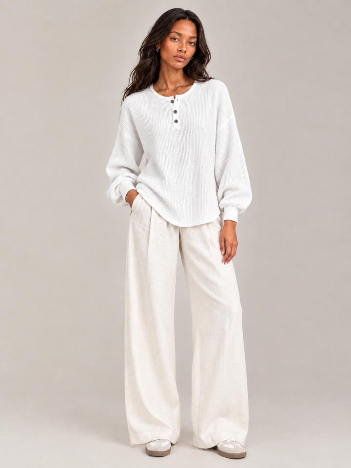 Felicity™ | Waffle Knit Henley Sweatshirt