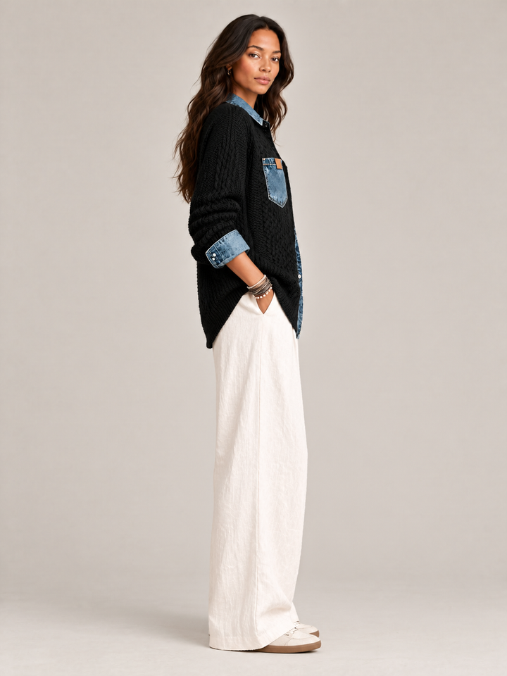 Monica™ | Knit Jacket with Denim Details