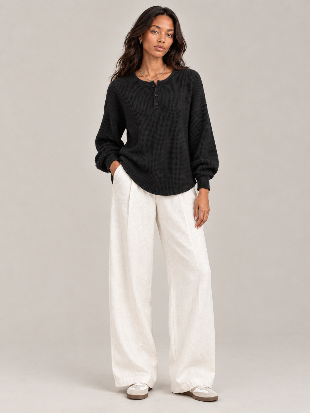 Felicity™ | Waffle Knit Henley Sweatshirt