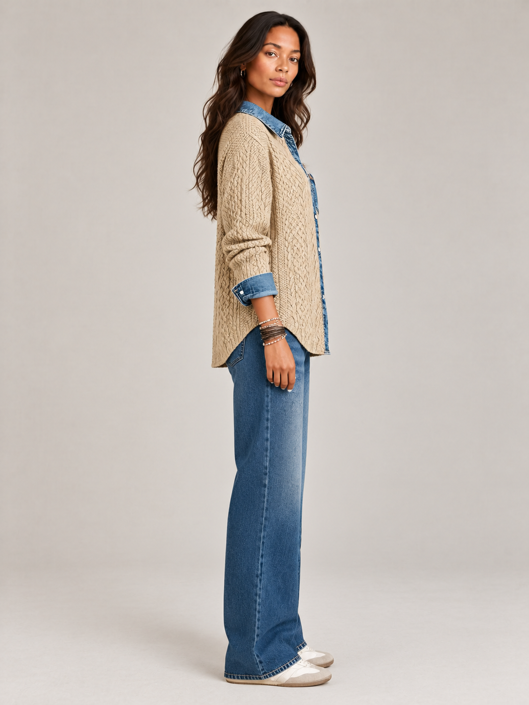 Monica™ | Knit Jacket with Denim Details