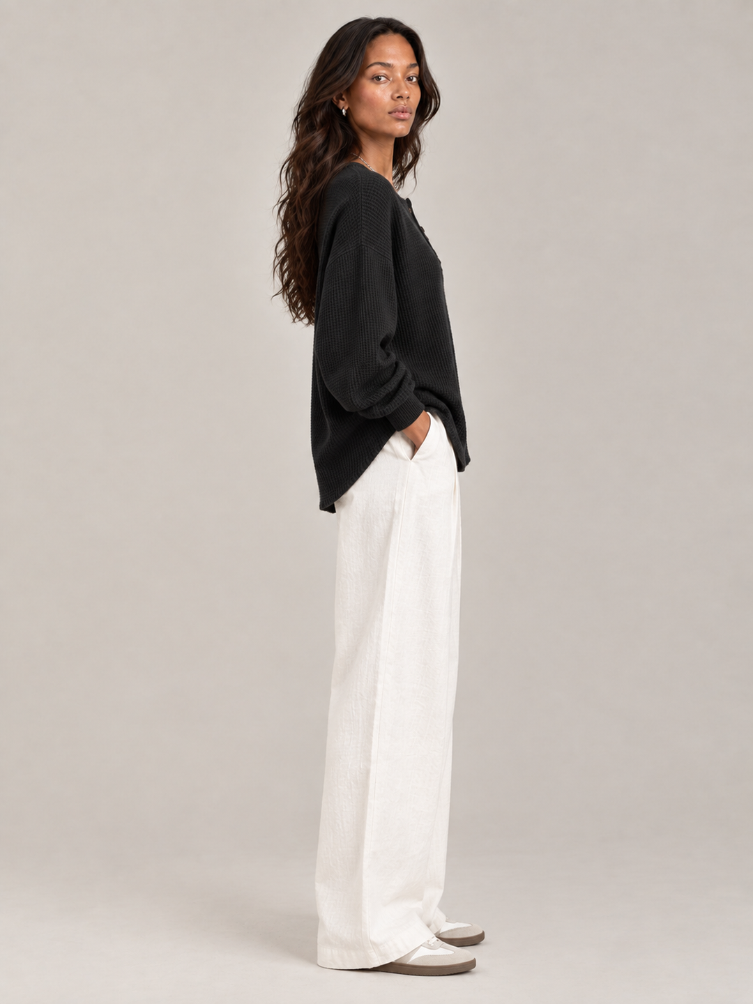 Felicity™ | Waffle Knit Henley Sweatshirt