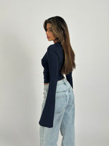 Vue arrière du haut extensible bleu – style Nordique Chic femme