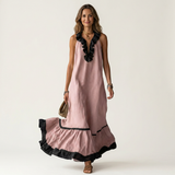 Ariane™ | Robe longue sans manches à volants contrastés