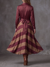 Elena | Robe chemise satinée à jupe rayée